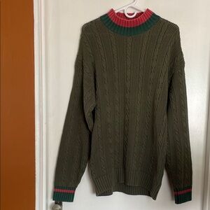 Eddie Bauer Olive and coral/green Crewneck Sweater